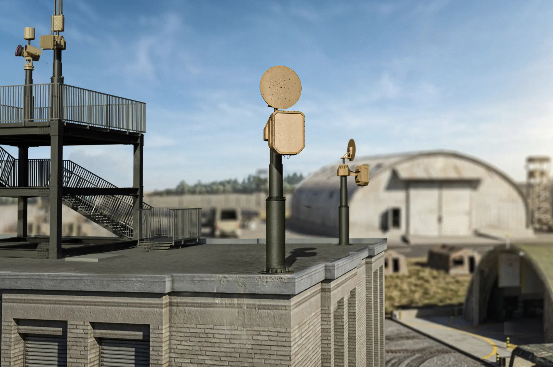 Counter-UAS sensors installed at a military base