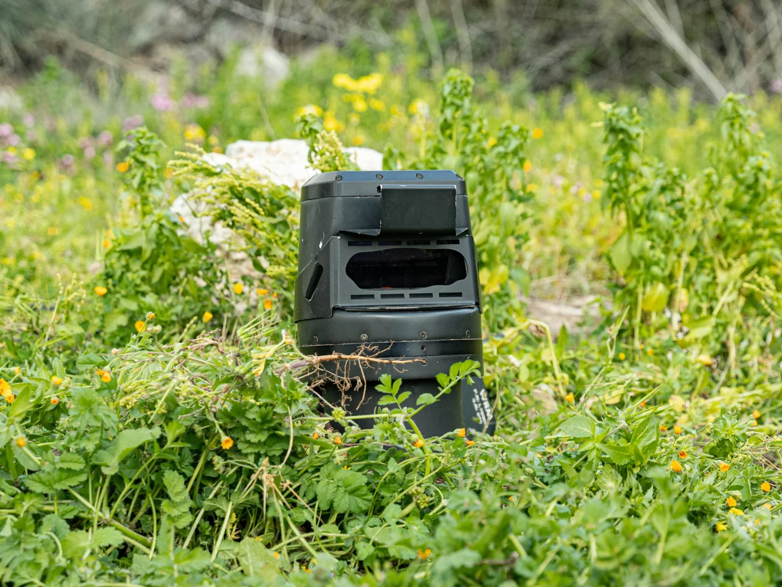 MANTIS covert surveillance sensor in vegetation, uncovered
