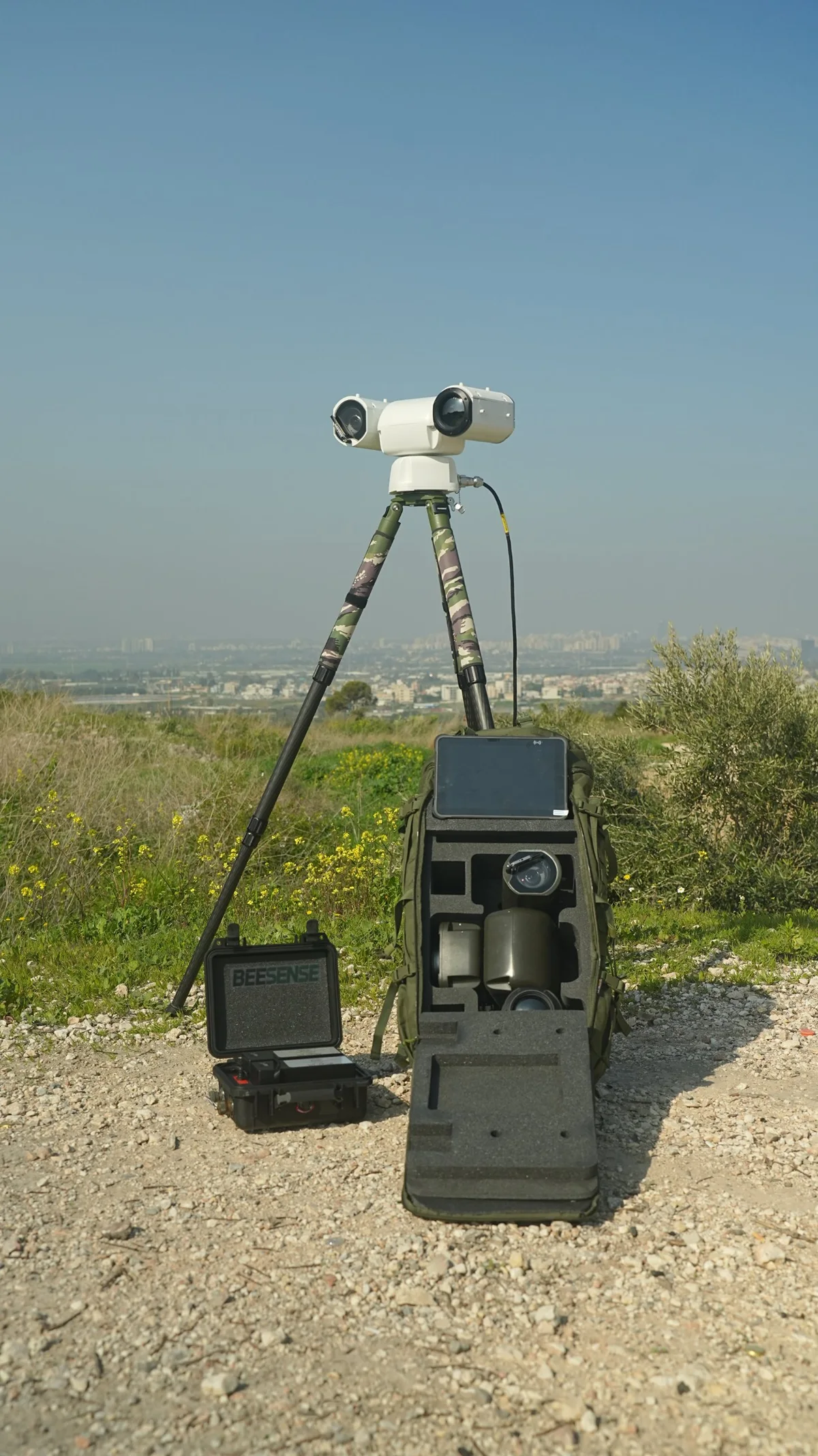 BeeSense tactical surveillance kit with tripod sensor, backpack and rugged control tablet