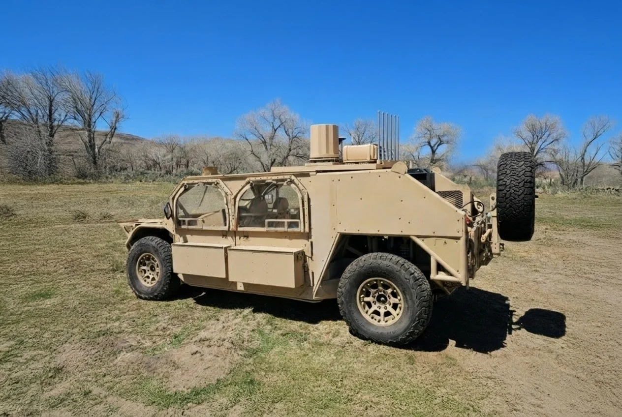 Skylock counter-drone system mounted on a light tactical vehicle