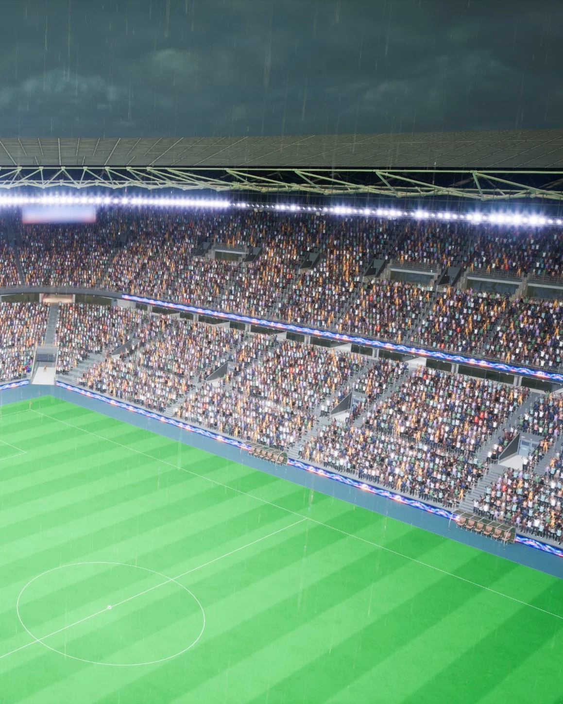Packed floodlit stadium during a major event